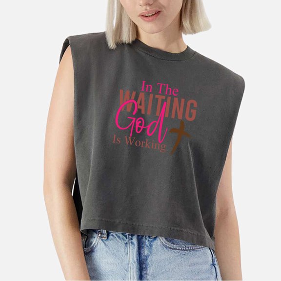 EcoLoom In The Waiting God Cap Sleeve Muscle Crop Shirt Women Sleeveless Baby Tee