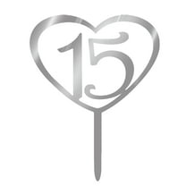 OUNONA Happy Birthday Cake Topper Heart Shaped Acrylic Silver for 15th Cake Decoration 6.3 Inches