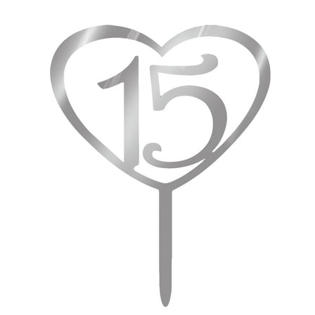 FRCOLOR Happy Birthday Cake Topper Silver Acrylic 15th Cake Toppers for Cake Decoration Perfect for Parties