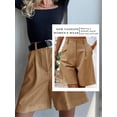 thumbnail image 7 of SLADYGLO Women Zipped Button Pleated Side Pockets Wide Leg Rolled Hem Cropped Pants, 7 of 7