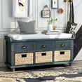 thumbnail image 2 of EUROCO 42" Rustic Storage Shoe Bench, Wood Bench with 3 Drawers and 3 Rattan Baskets for Living Room, Entryway, Antique Navy, 2 of 8