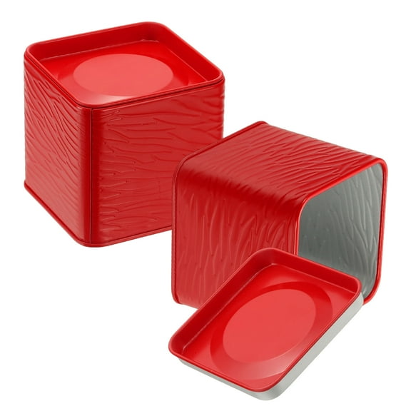 Uxcell 2Pcs Square Tin Can, 2.95inch Metal Empty Storage Container Organizer Candle Jar with Lid for Treats Gifts Favors Loose Tea Coffee Crafts Cookies, Red
