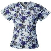 Medgear Womens Printed Scrub Top, ID Loop  4 Pockets Fashion Medical Uniform