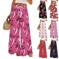 thumbnail image 4 of Women's Fashion Pocket Valentine's Day Print Stretch Adjustable Drawstring Wide Leg Pants, Elastic Waist Holiday Pants, Casual Lounge Wear for Women,Dark Purple,2XL, 4 of 7