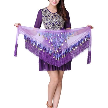 Women's Sequin Tassel Hip Scarf Skirt - Belly Dance, Festival, Rave Wrap With 4 Layer Fringe