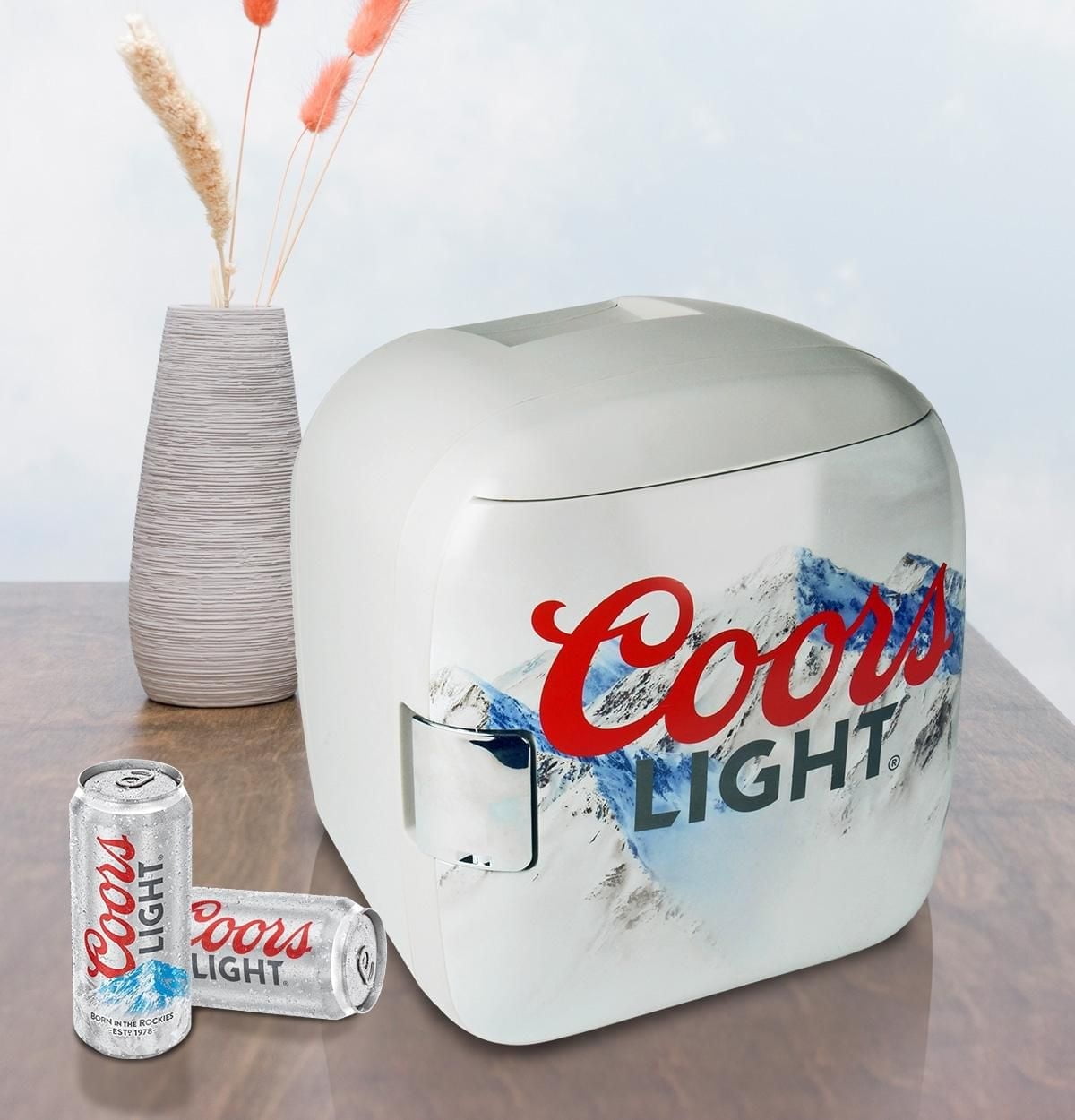 Coors Light Mini réfrigérateur 7,9 L, refroidisseur/réchaud portable 12 canettes pour voyage, maison, bureau - Gris