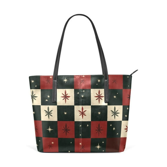 Tote Bag Aesthetic leather Handbags with Zipper for Women Travel Shoulder Bags Purses with compartment. Christmas Checkered