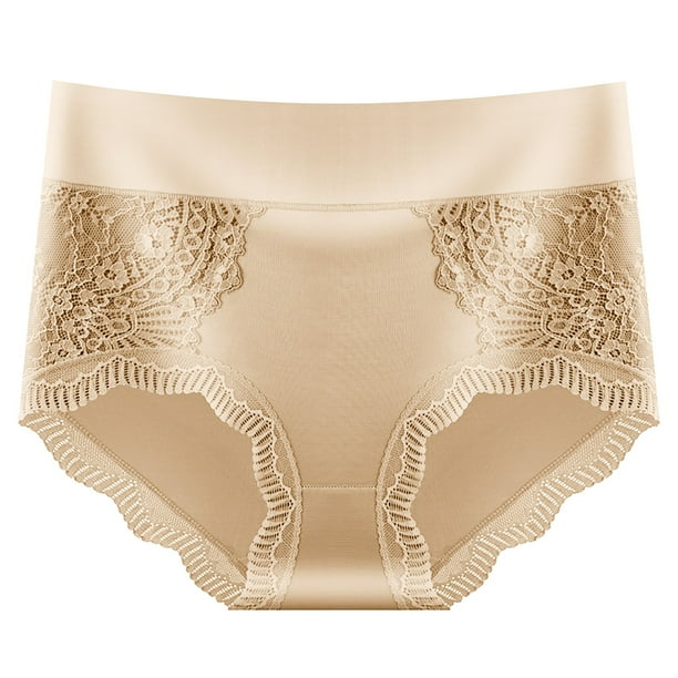 Gibobby Pantaletas para mujer de encaje de algodón más ropa interior de tamaño cintura sexy calzoncillos transpirables sin rastro(Beige,XL)
