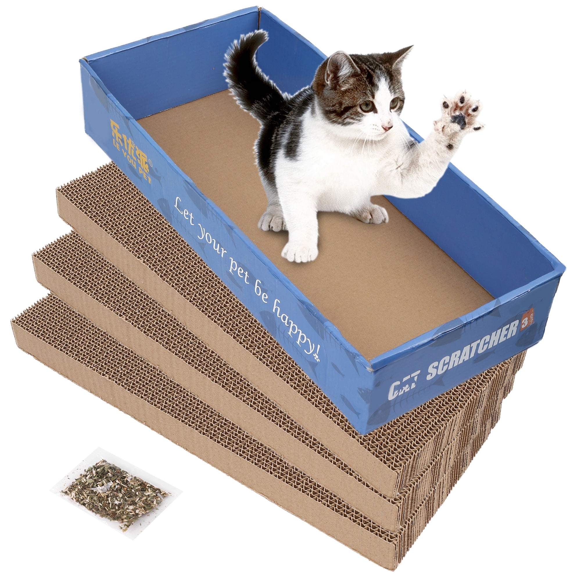Prime Pets 3 in 1 Cat Scratcher Cardboard, Reversible Corrugated Cat Scratching Pad