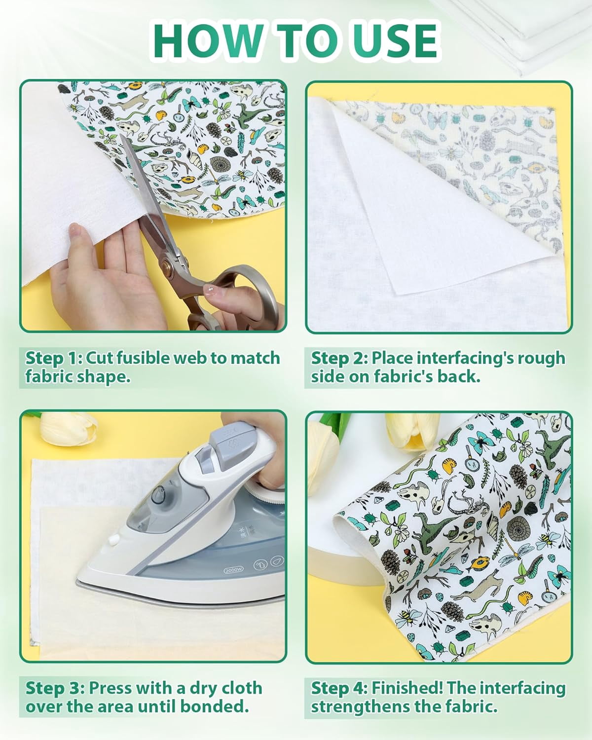 Woven Cotton Iron-On Fusible Interfacing: 44 inch X 2 Yards White Lightweight 100% Cotton Single-Sided Interfacing for t-Shirt Blouses Dress Collars DIY Crafts Supplies