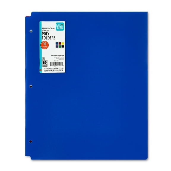 Pen+Gear 2-Pocket Poly Folders, 9.4" x 11.4", Assorted Colors, 10 Count