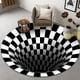 thumbnail image 4 of Alfombra redonda con visión estereoscópica en blanco y negro para sala de estar, dormitorio, mesa de café, alfombra para piso, trampa de ilusión 3D, 4 of 4