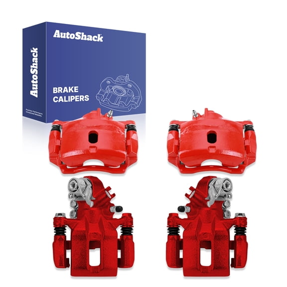 AutoShack Front & Rear Brake Calipers Red | Replacement for 2006-2011 Honda Civic | 4-PC