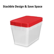 SimplyKleen 14.5-Gallon Reusable Stacking Plastic Storage Containers with Lids, Red/Clear (Pack of 4)