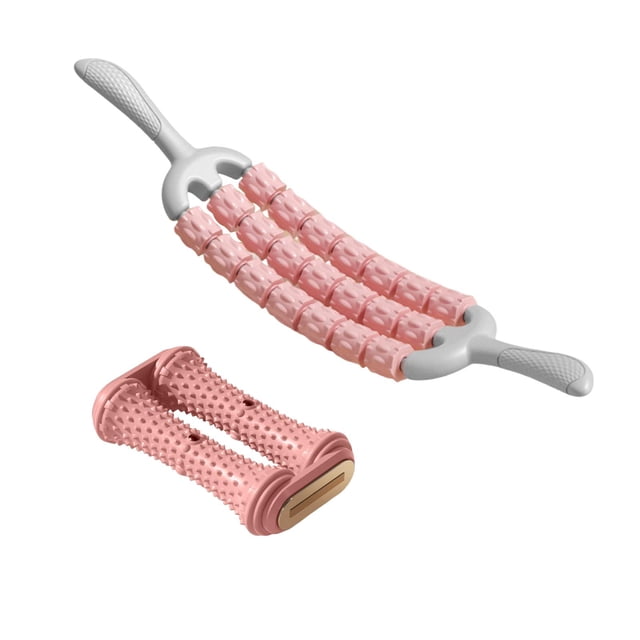 Rodillo de masaje de doble rueda para masaje de pies, herramienta de masaje manual, rodillo muscular para Rosa