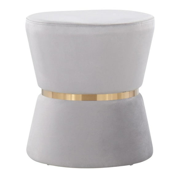 LumiSource Silver Velvet, Gold Metal Gemma Ottoman