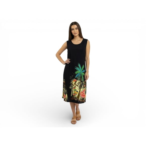 Chemin de Moda Women's Sleeveless Tropical Midi Dress, Loose Fit Summer Dress