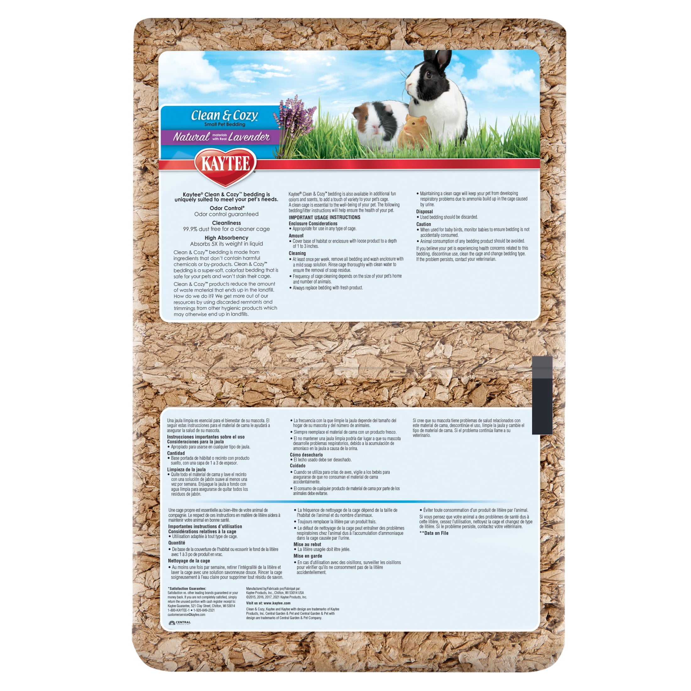 (3 pack) Kaytee Clean & Cozy Natural Bedding with Lavender for Rabbits, Hamsters & More, 49.2L