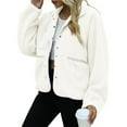 thumbnail image 3 of Womens Fleece Jacket Fuzzy Long Sleeve Short Winter Coats Button Down Jacket Outerwear with Pockets White L, 3 of 6