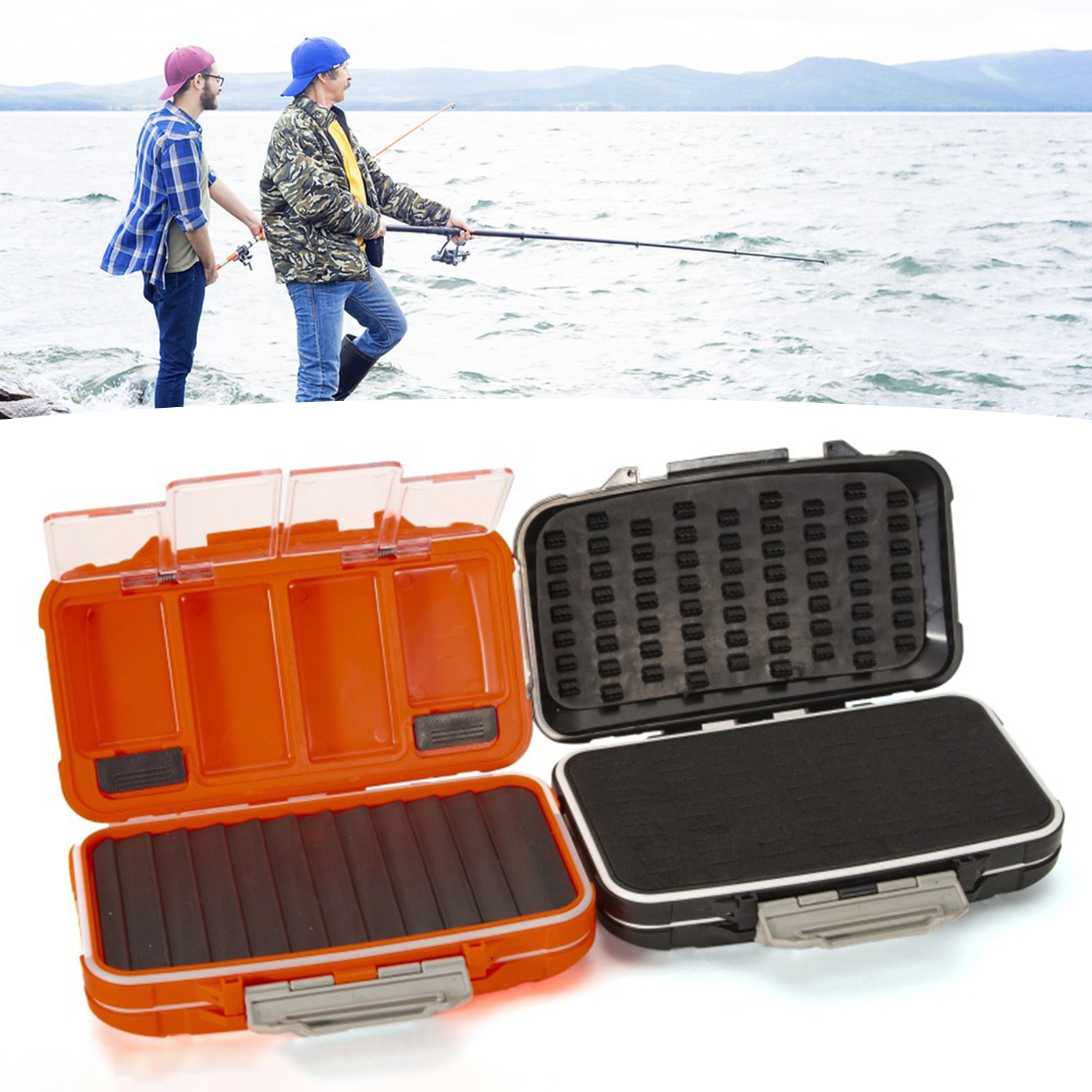 huanledash Fishing Tackle Box Sturdy Lightweight Portable Thicken Texture Multifunctional Shockproof ABS Double-open Fishing Box Flies Accessories