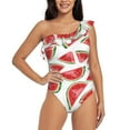thumbnail image 2 of Picia Hand Drawn Watermelon Pattern Women's One Piece Swimsuits,One Shoulder Swimwear Asymmetric ,Ruffle Monokinis Bathing Suits,High Waisted Flattering Bathing Suits-Large, 2 of 8