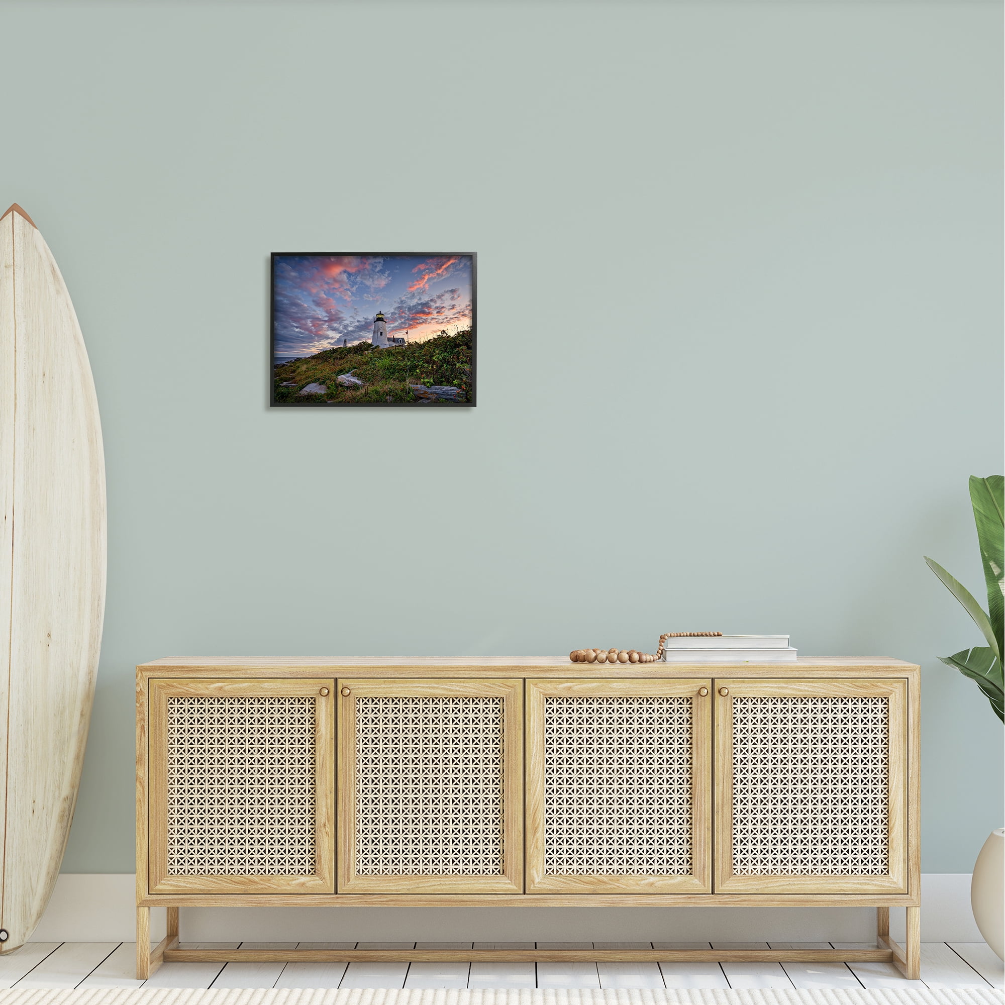 Stupell Nautical Lighthouse Pink Clouds Landscape Landscape Photography Black Framed Art Print Wall Art