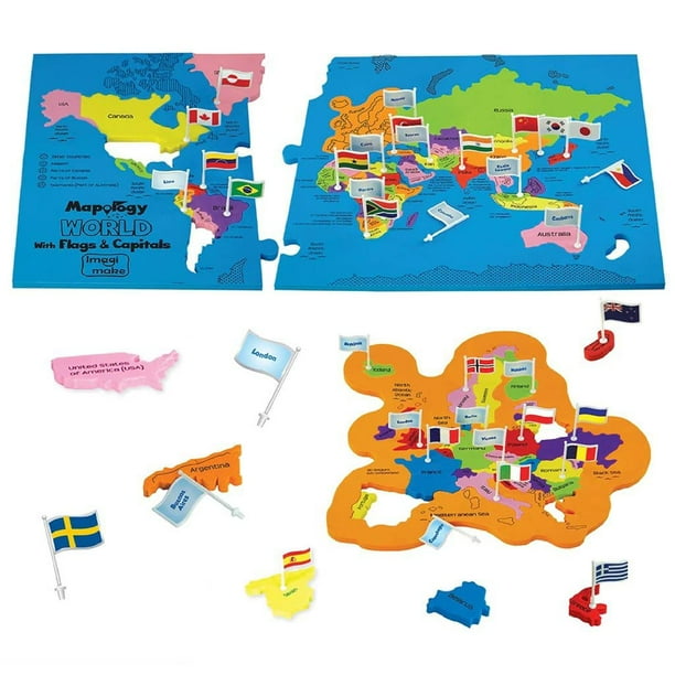 Rompecabezas de mapas del mundo Imagimake Mapology con banderas y capiteles