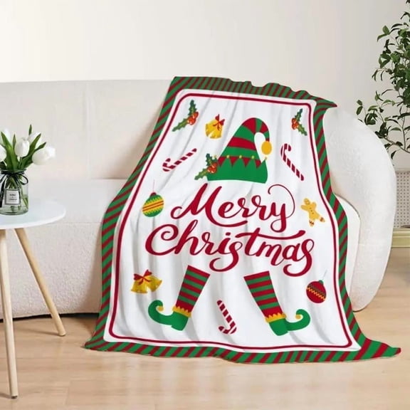 Christmas Blanket Twin Size Plaid Green Red Elf Blanket Couch Sofa Bed Soft Cozy Lightweight Fuzzy Plush Fleece 60*80in