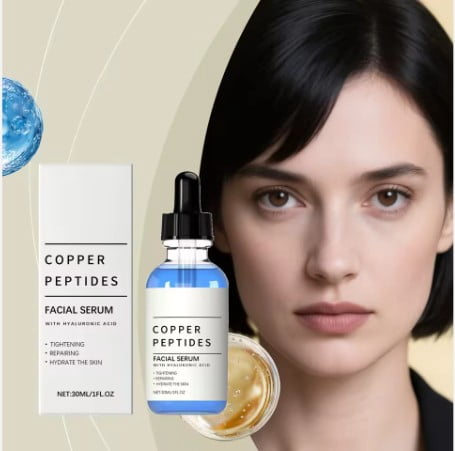 Copper Peptides Serum for Face - Tightening, Repairing, Collagen Boosting - with GHK-Cu and Hyaluronic Acid - Fragrance-Free - 1fl oz