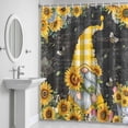 thumbnail image 5 of Sunflower Gnome Shower Curtain for Bathroom Decor, Country Yellow Sunflower Floral Leaf Bee Black Letter Background Waterproof Fabric Shower Curtain, 36"x72" Set with 12 Hooks, 5 of 9