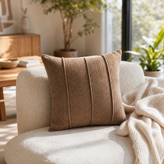 Decorative Square Throw Pillow Covers 18x18 Inch, Super Soft Chenille Pillows Farmhouse Fall Pillowcase for Living Room Bedroom Sofa Couch Cushion Cover Khaki 45x45cm