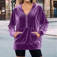 thumbnail image 4 of Jowamay Velvet Half Zip Hoodies Women Half Zip Casual Long Sleeve Hooded Sweatshirts Loose Pullover Tops for Travel, 4 of 7