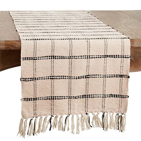 

Fennco Styles Woven Checker Tassel Cotton Table Runner 16 W x 72 L – Natural Rustic Table Cover for Dining Table Banquets Family Gathering Farmhouse Events and Home Décor