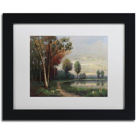 Trademark Fine Art "Landscape with a Lake" Canvas Art by Daniel Moises, White Matte, Black Frame