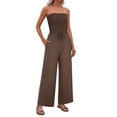 thumbnail image 7 of FRSASU Women's Trendy Strapless Rompers Ruched Tube Top Wide Leg One Piece Jumpsuits Beach Vacation Summer Outfits Brown, 7 of 7