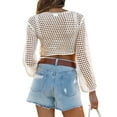 thumbnail image 3 of KelaJuan Women Knitted Crochet Cutout Tops Sheer Blouse Long Sleeve Crop Shirt Summer Cover Up Clubwear, 3 of 6
