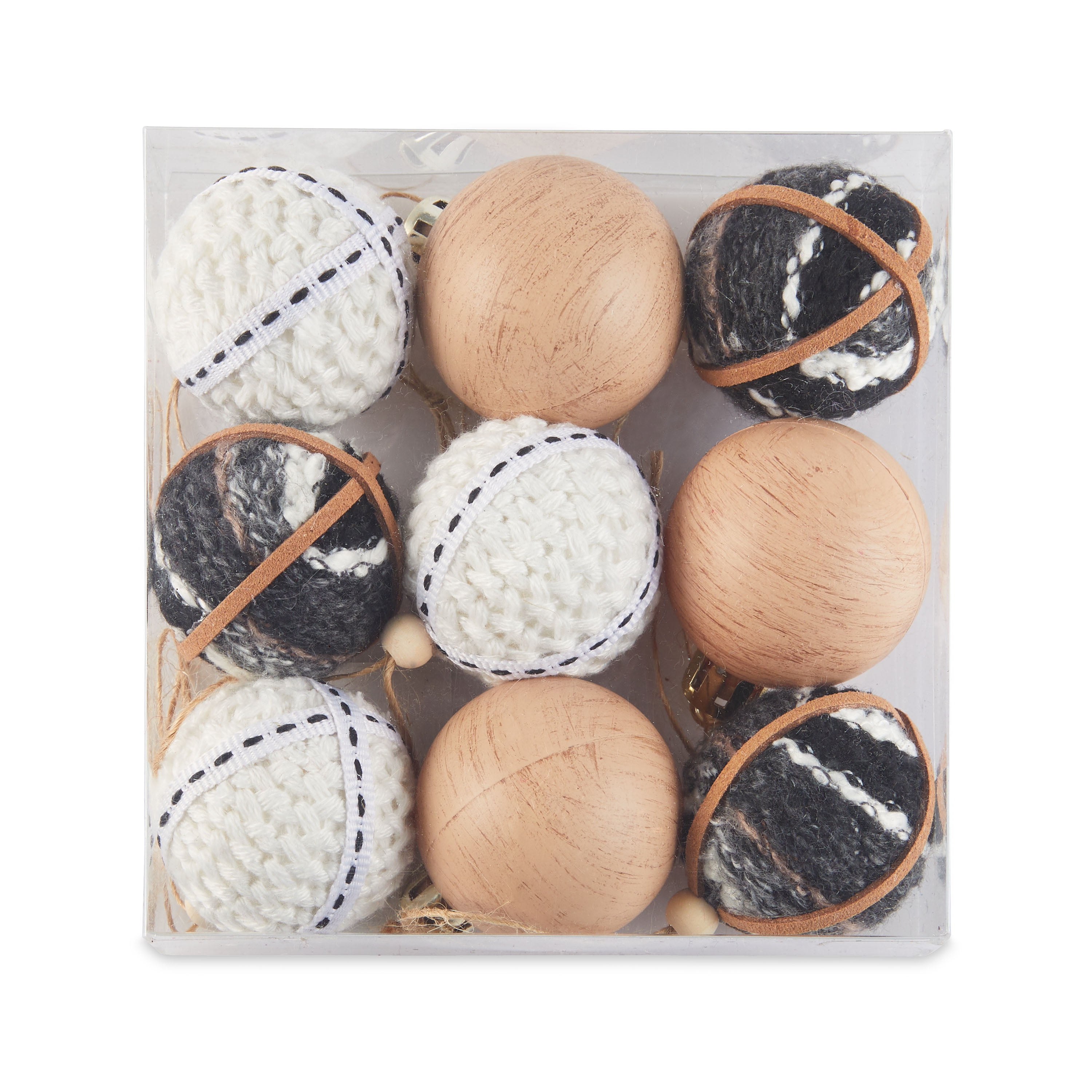 Holiday Time Black and White Yarn Ball Christmas Ornament Set, 9 Count