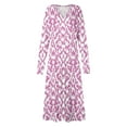 thumbnail image 4 of Cavosen Womens Long Dresses with Long Sleeves Pink Maxi Dress High Waist V-Neck Calf Length Dress Floral Print Casual Trendy Dress Flowy Party Vacation Fall Winter Clothes M, 4 of 5