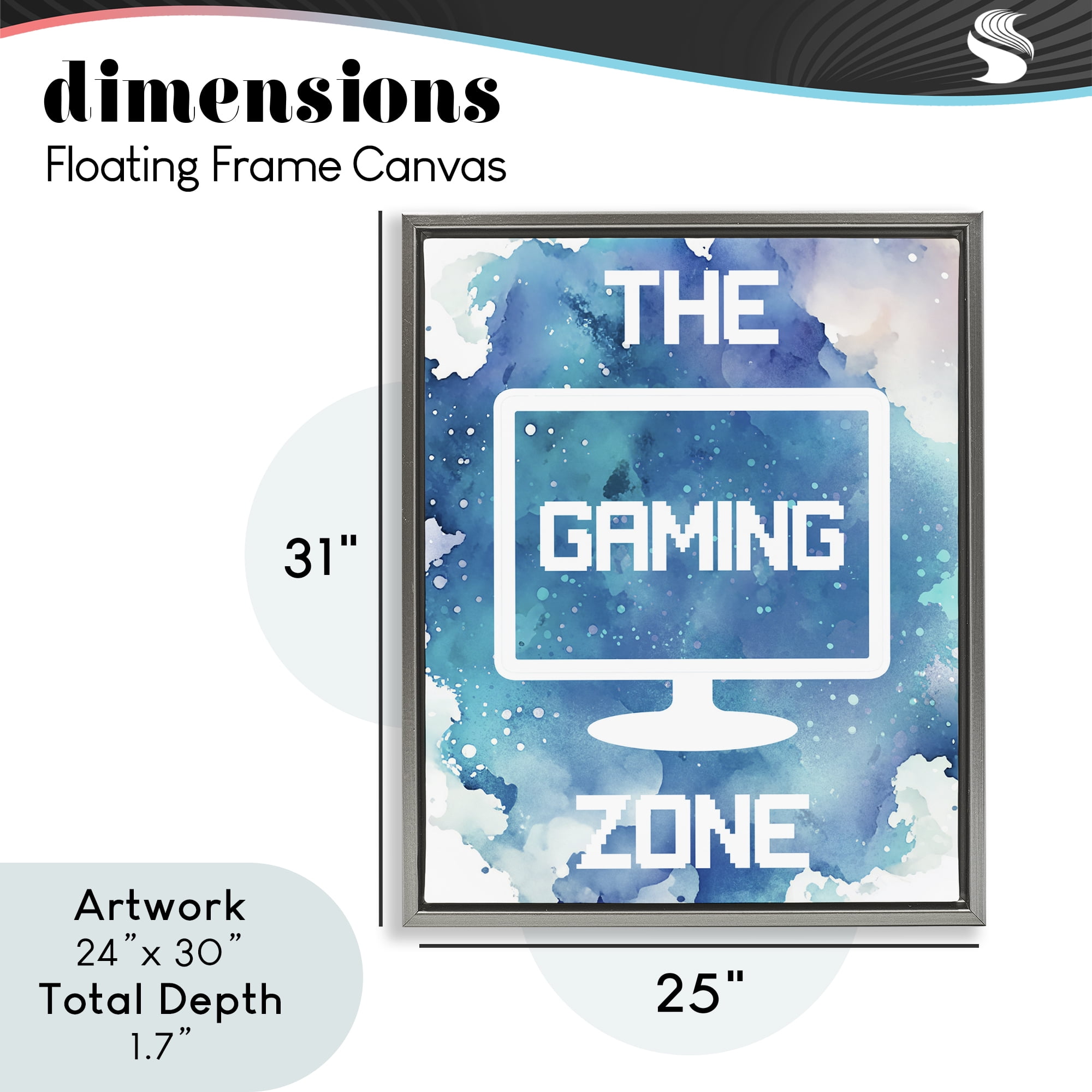 Gaming Zone Moniter Gray Framed Floater Canvas Wall Art, design by Marcus Prime