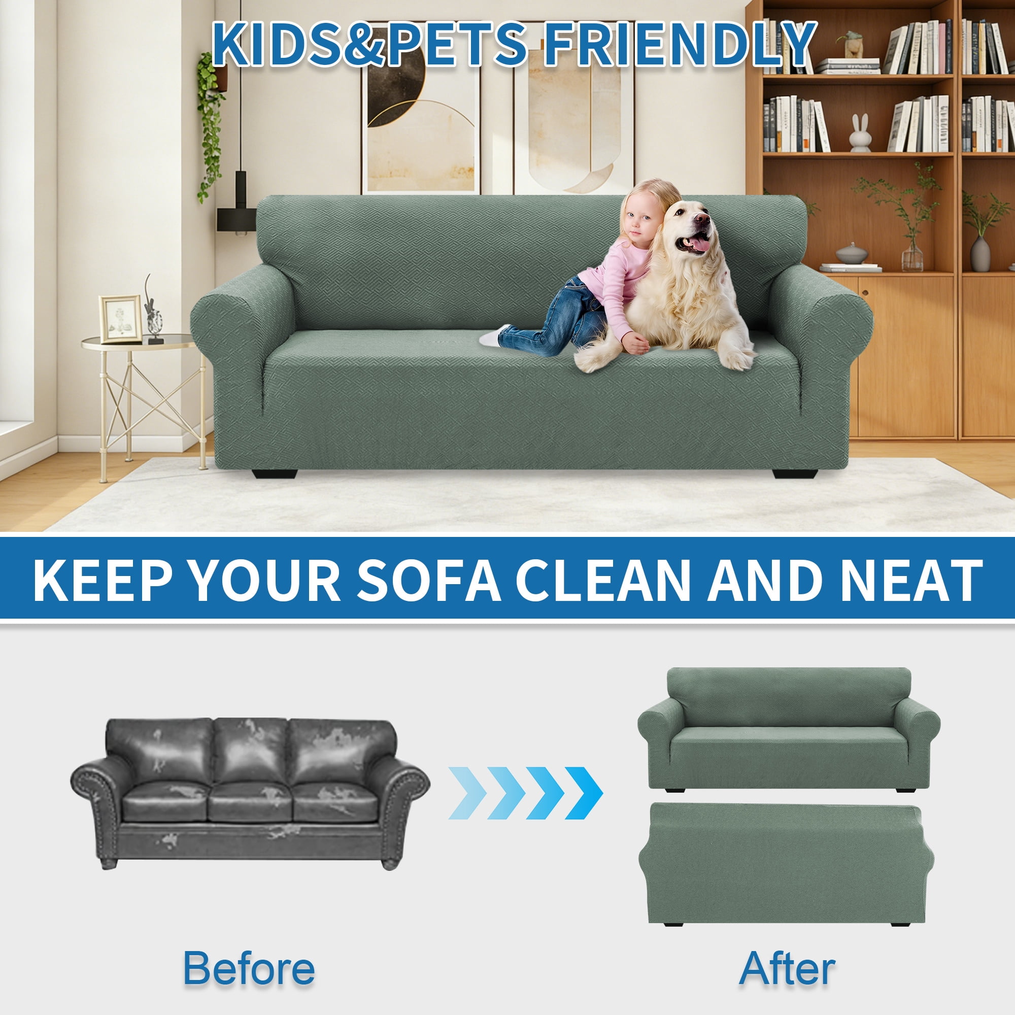 JIATER 1-Piece Armchair Sofa Cover Stretch Couch Cover Washable Sofa Slipcover Non-Slip Furniture Protector,Bean Green