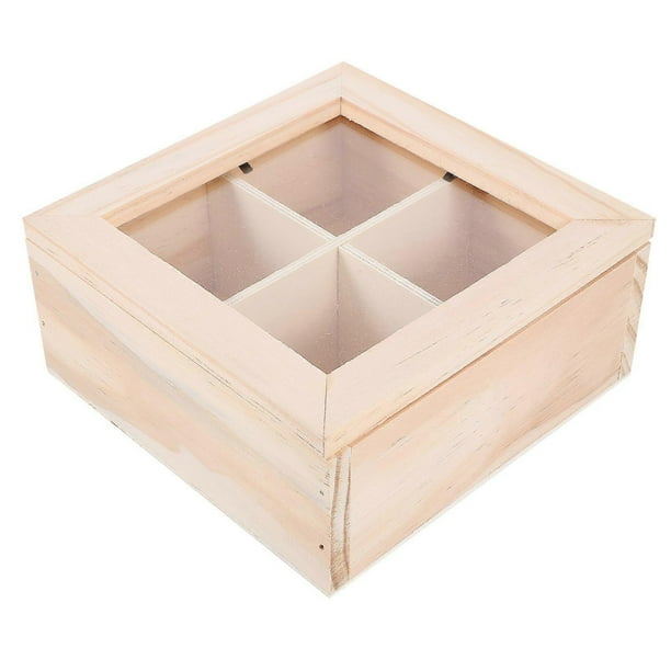 Wooden Divided Tea Bag Storage Box Coffee Bag Holder Tea Bag Organizer with Clear Window