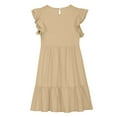 thumbnail image 4 of Loopsun Girls Summer Dresses, Kids Girls Summer Double Layer Ruffle Short Sleeve Dress Khaki 11-12 Years, 4 of 5