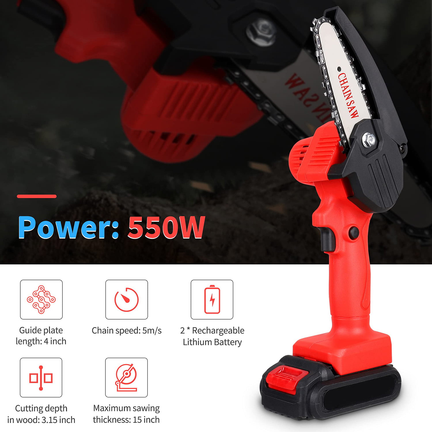 Mini Chainsaw, Cordless Electric Protable Chainsaw With Batterie And 3  Chains & Charger, Handheld Rechargeable Chainsaw For Branch Wood Cutting  Garden Tree Logging Trimming - Temu