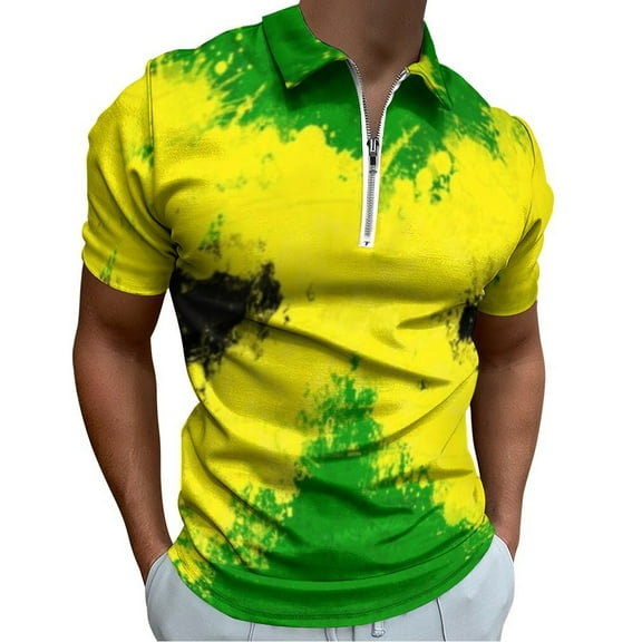 Jamaica Flag, Jamaican Flag Men Zipper T-shirt Summer Casual Short Sleeve T-shirt Top