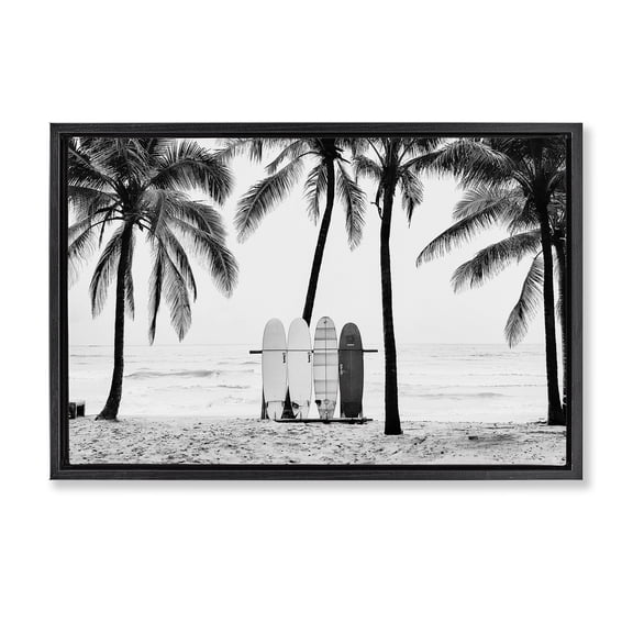 Stupell Industries Coastal Centered Surf Boards View Black Floating Frame Canvas Art, 25 x 17, by Sisi and Seb