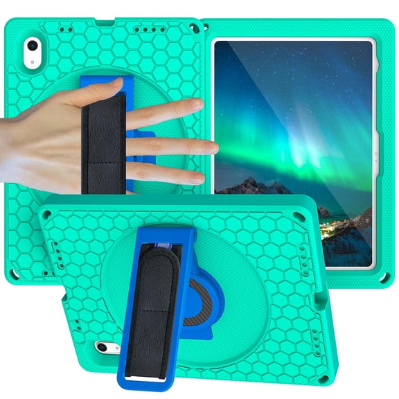 K-Lion for Apple iPad 10th Gen 10.9" 2022 Rugged Case Honeycomb Pattern 360° Rotatable kickstand Handstrap Shoulder Strap Shockproof Anti-Scratch Heavy Duty Case,A