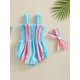 thumbnail image 2 of Monos Para BebéS NiñAs Mameluco De La Honda Sin Mangas Sin Espalda A Rayas Playsuit Con Diadema XBTCLXEBCO Azul PúRpura；6-12 Meses, 2 of 4