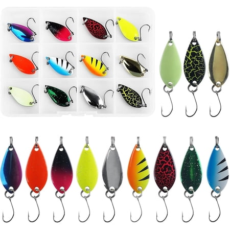 Spoons Lures for Trout 12/24pcs Trout Spoons Set Single Hooks Hard Metal Jigging Tackle Casting Spinner for Crappie Bass Perch Panfish Pike 1/5 oz