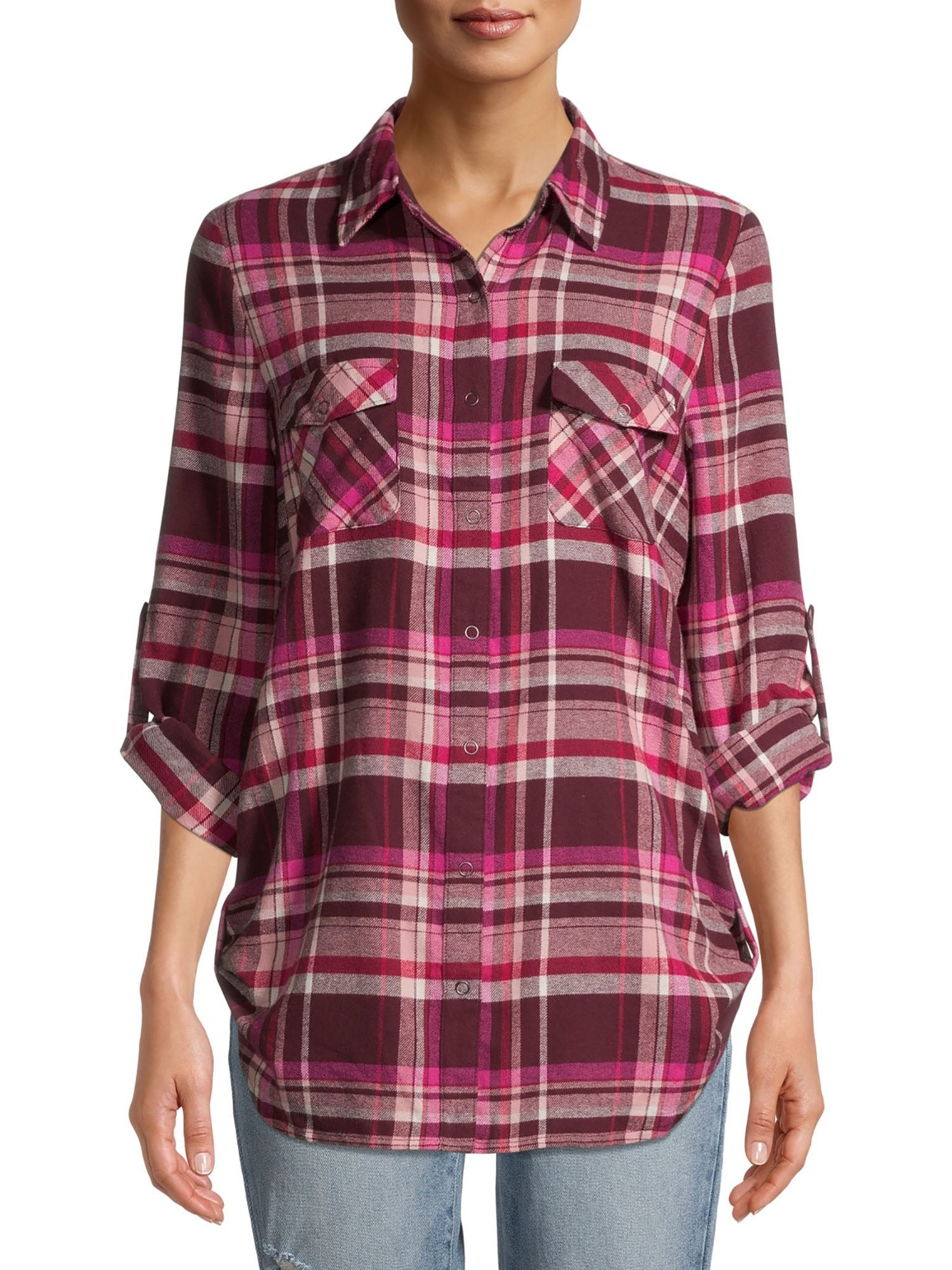 No Boundaries No Boundaries Juniors Plaid Flannel Top