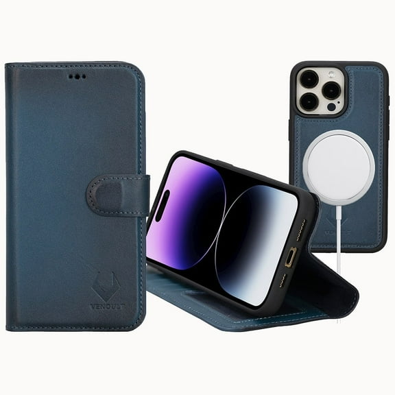 VENOULT Detachable Wallet Case Compatible with iPhone 15 Pro MAX, for Man or Women, Genuine Leather, Shock Proof TPU Frame, Luxury Folio Cover, Wireless Charge Support, RFID, First Class